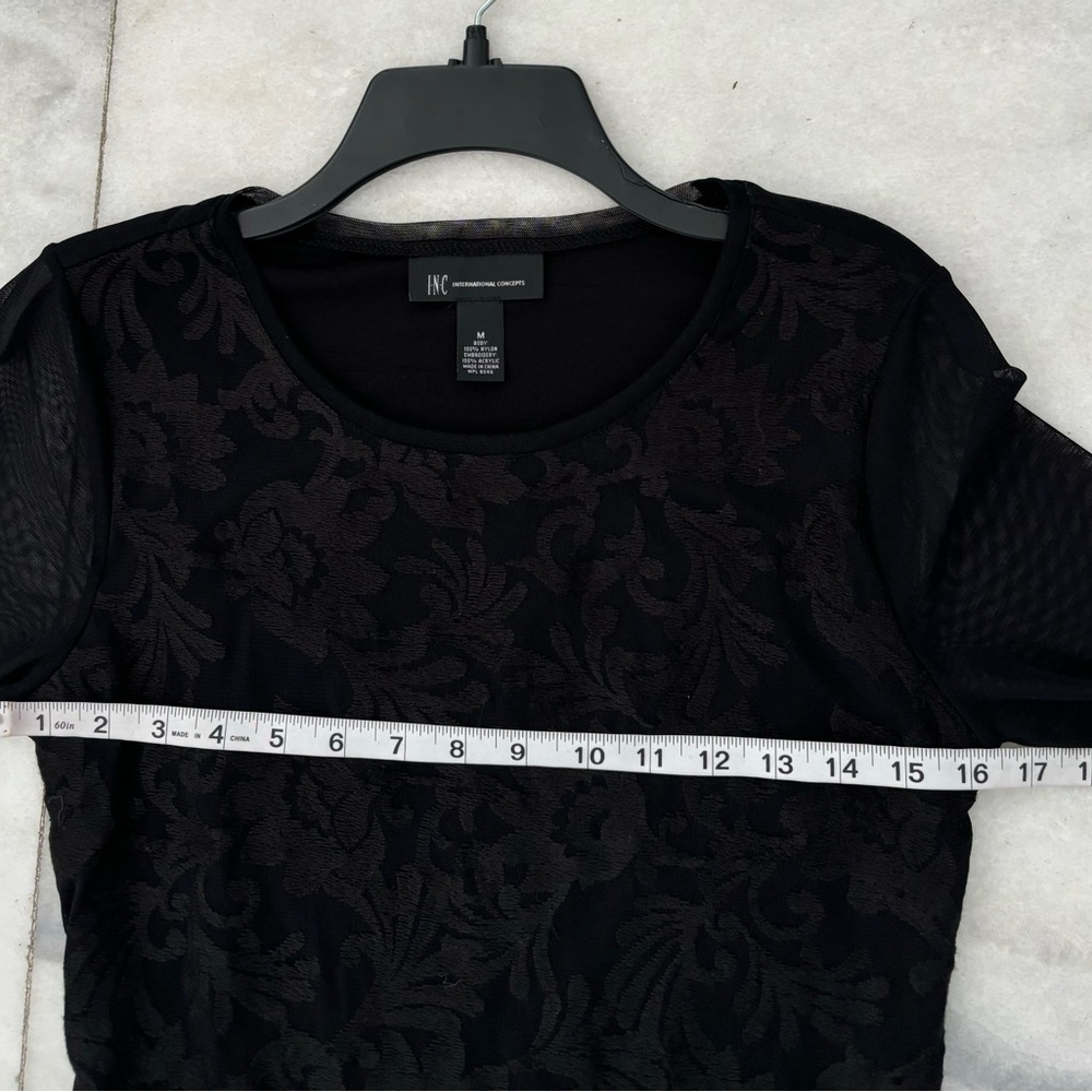 VTG INC Top Black Nylon Lace Burnout Long Sheer Sleeve Womens M Whimsigoth Y2K - Picture 7 of 9